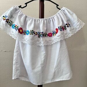 White Off-Shoulder Top with Floral Embroidery